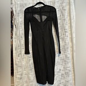 Elegant Black Mesh Long Sleeve Dress